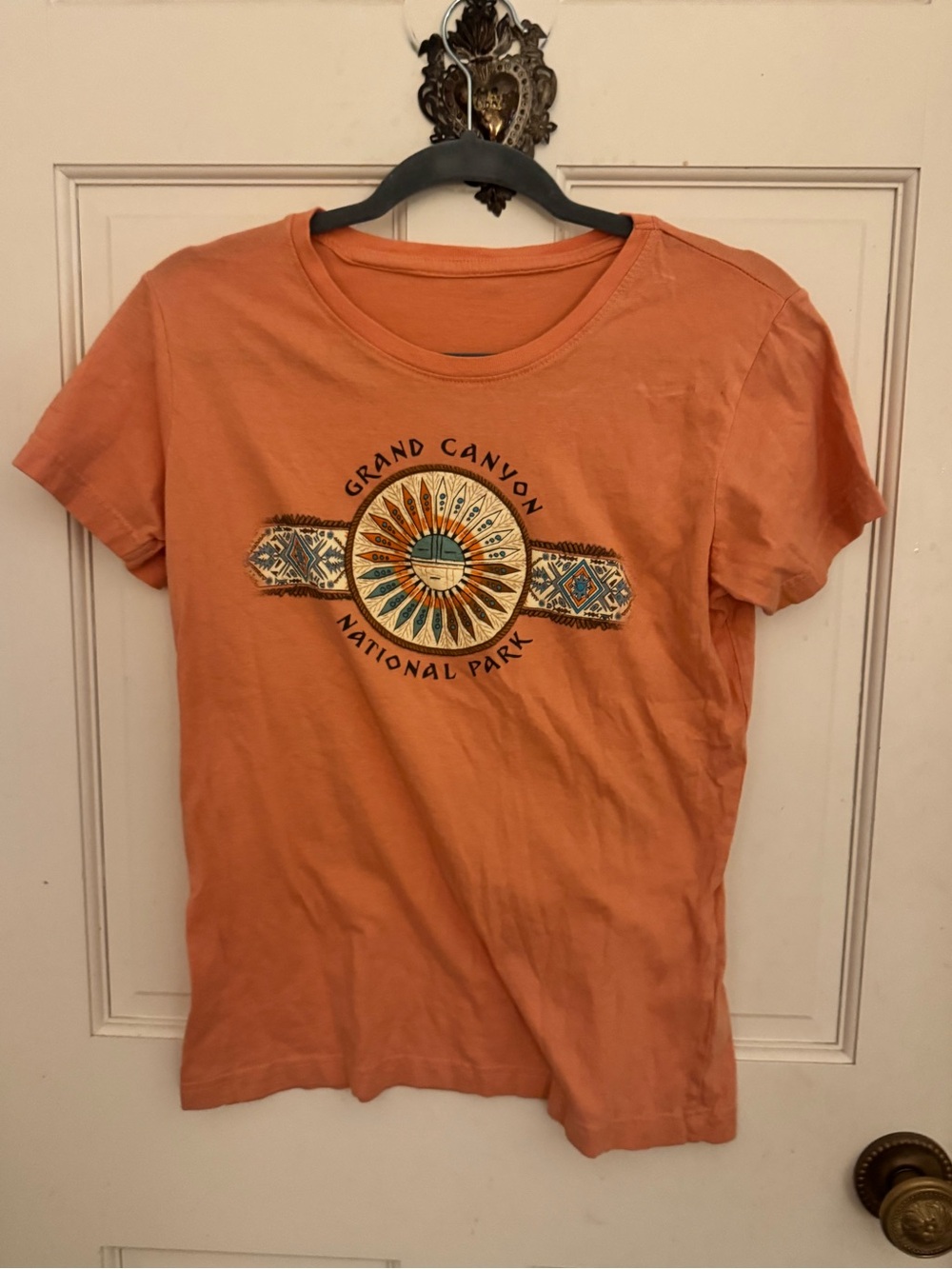 Gildan Women's Short-Sleeve Graphic Tee in Orange with Southwest Medallion